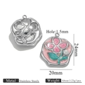 Pink enamel flower pendant in stainless steel for DIY jewelry making with pearl accent - Embossed Four-Petal Flower Style (Z2647S2)
