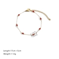 Cadena minimalista de acero dorado con cuentas de piedra roja de 17 cm de largo - Pulsera / Rojo oscuro