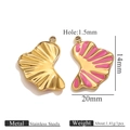 Pink enamel and gold shell-shaped stainless steel pendant charm for DIY jewelry making - Rose Red
