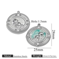 Green enamel and silver stainless steel flower pendant charm for jewelry making - Leaf And Round Bead Combination Style (Z2647S3)