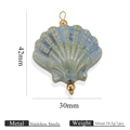 Colgante de concha de porcelana azul con cuentas de acero inoxidable, 42x30mm vintage - Concha Grande Lluvia Azul