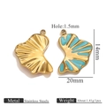 DIY gold plated stainless steel ginkgo leaf charm with sky blue enamel finish - Blue