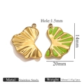 Golden stainless steel fan-shaped charm with green enamel for DIY jewelry projects - Green