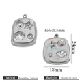 Square stainless steel ocean pendant with embossed starfish and blue enamel detail - Square Marine Theme Starfish Style (Z2647S7)