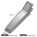 Detailed close-up showing 49mm stainless steel hair clip dimensions and weight - 49x10mm Double Prong Clip
