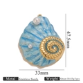 Colgante de concha azul en acero inoxidable con perlas, joya marina de 47,5mm x 33mm - Concha de Esmalte Azul Dorada