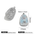Floral stainless steel pendant set with blue bird relief and pearl for DIY jewelry - Irregular Rectangular Bird Style (Z2647S8)
