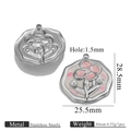Pink enamel flower pendant in stainless steel with pearl detail and engraved relief design - Vintage Petal Pearl Style (Z2647S9)
