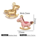 Ciondoli a cavallo a dondolo in acciaio inox dorato e smalto rosa con dimensioni - Cavallo Rosa