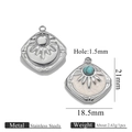 Square stainless steel floral pendant with sunburst pattern and turquoise enamel for DIY - Square Radiating Sun Texture Style (Z2647S10)