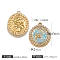 Oval stainless steel bird pendant with vintage relief and light blue enamel with pearls - Gold Bird And Olive Branch Style (Z2647G1)