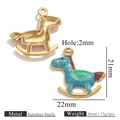 Ciondolo a forma di cavallo a dondolo in acciaio inox e smalto blu per gioielli - Cavallo Blu Verde