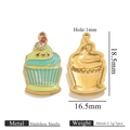 Light green cupcake stainless steel charm with cherry and rhinestones for DIY jewelry - Gold Green Cupcake