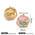 Floral stainless steel pendant set featuring gold finish and pink enamel with pearl - Gold Embossed Four-Petal Flower Style (Z2647G2)
