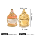 DIY stainless steel cupcake pendant charm with orange enamel for jewelry making - Gold Orange Cupcake