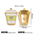 DIY stainless steel coffee cup pendant with green enamel and heart rhinestone detail - Gold Green Cup