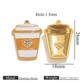DIY stainless steel coffee cup pendant with orange enamel and heart rhinestone detail - Gold Orange Cup