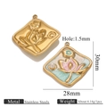Floral stainless steel pendant with pink enamel and white pearl for DIY jewelry making - Gold Lotus Shaped Rectangular Style (Z2647G5)