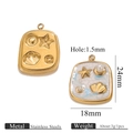 Square stainless steel starfish charm with white enamel and golden shell details - Gold Square Marine Theme Starfish Style (Z2647G7)