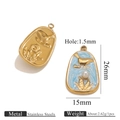 Blue enamel stainless steel bird and flower oval pendant with gold floral relief - Gold Irregular Rectangular Bird Style (Z2647G8)