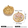 Floral stainless steel pendant with pink and white enamel and pearl accent for DIY jewelry - Gold Vintage Petal Pearl Style (Z2647G9)