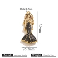 Enameled woman pendant in black dress and hat made of stainless steel jewelry accessory - Lady Model - Black