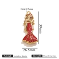 Elegant woman charm in red dress and hat made of stainless steel for DIY jewelry - Lady Model - Red