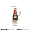 Lipstick charm pendant in red and black enamel with heart pattern for DIY jewelry - Lipstick - Mixed Colors