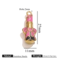 Pink enamel lipstick pendant in stainless steel with dimensions and weight specs - Pink Lipstick Style