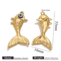 Ciondolo a pesce in acciaio inossidabile dorato con perla occhio blu e trama a scaglie - Pesce Malocchio Tono Oro (33mmx18mm)