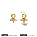 Gold plated stainless steel 4mm cone bead cap with pin and hole for pearl jewelry - Gold-4mm