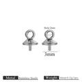 Silver stainless steel eye pin pearl cup peg bail for jewelry making, 3mm base - Steel-3mm