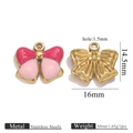 Pink bow stainless steel pendant with colorful oil drip for DIY jewelry making - Gold Bow Enamel-Rose+Pink