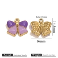 Golden stainless steel bow pendant with purple enamel detail and specific dimensions - Gold Bow Enamel-Dark Purple+Light Purple