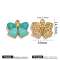 Teal blue enamel butterfly charm in stainless steel for DIY jewelry making 16x14.5mm - Gold Bow Enamel-Dark Green+Light Green