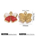 Red and white enamel bow pendant in stainless steel for DIY jewelry making - Gold Bow Enamel-White+Red