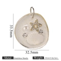Pendentif en résine océan et acier avec coquillage, dimensions 33,5mm x 32,5mm - Coquillage Blanc