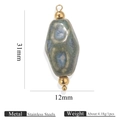 Keramische kraalhanger met blauw gespikkeld glazuur en roestvrijstalen ring met goud - Acht-concaaf Ovaal Blauwe Regen