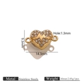 Gold plated stainless steel heart magnetic clasp with rhinestones for DIY jewelry making - Heart Gold Magnetic Clasp