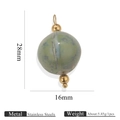 Colgante hecho a mano de acero inoxidable y porcelana con esmalte verde claro y cuentas - Cuenta Redonda de 16mm Lluvia Azul