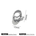 Vista dettagliata della chiusura a moschettone in acciaio inox 16mm con dimensioni e peso - Argento S1
