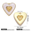 Pendentif grand cœur en acier inoxydable doré et blanc marbré avec dimensions - Blanc