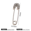 Orecchino a spilla in acciaio inossidabile argento con strass scintillanti 39mm - Bianco Grande Acciaio