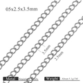 Silver stainless steel flat O-chain link 3.5x2.5mm for DIY jewelry making accessories - Diameter 0.5 Width 2.5 x 3.5 - Steel Color