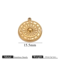 Golden stainless steel sunburst charm pendant, 15.5mm round metal jewelry making component - Round Flower Style / Gold