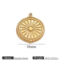 Golden 18mm stainless steel starburst pendant with engraved sunburst and bead detailing - Gold