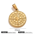 Colgante de brújula dorado de acero inoxidable de 22mm con grabado NSEW para joyería - Estilo de Navegación Brújula / Dorado
