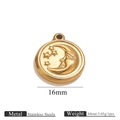 Colgante de acero inoxidable dorado de 16mm con luna y estrellas para joyería DIY - Presión de Aceite Pequeña Luna Estrella / Dorado
