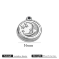 Colgante relieve luna y estrellas en acero inoxidable plateado 16mm para joyas DIY - Presión de Aceite Pequeña Luna Estrella / Color acero