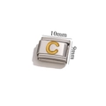 Italian charm bracelet link in silver stainless steel featuring a golden letter C charm - Letter C